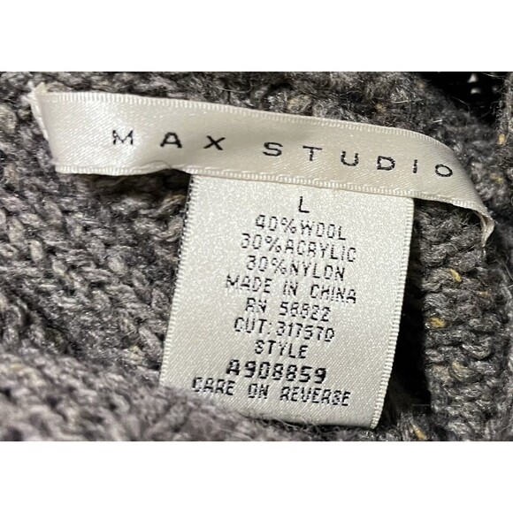 Max Studio Wool Turtleneck Chunky Cable Knit Sweater Dress Womens L Dark Gray - Picture 7 of 8